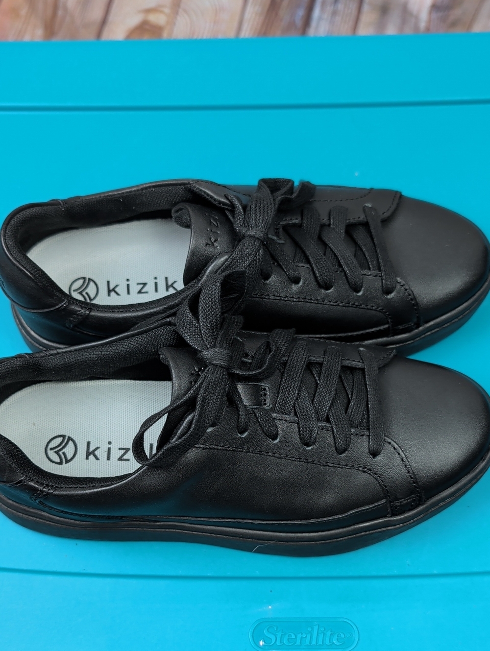 Kizik Vegas Walking Sneakers Shoes  Black Leather Orthotic Comfort Women's 6 W